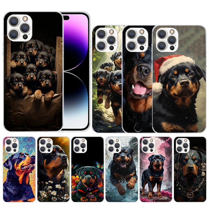 Rottweiler Dog Rottie Soft Cover for iPhone 15 14 13 12 Mini 11 Pro Max Print Phone Case X XS XR 7 Plus 8 + SE Pattern Coque