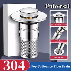 Stainless Steel Floor Drain Filter Washbasin Plug Anti Odor Pop-Up Bounce Core Basin Stopper Hair Catcher Shower Sink Strainer