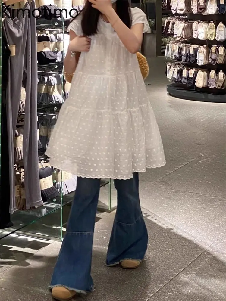 

Kimotimo, белая блузка в горошек, женская эстетичная однобортная плиссированная рубашка Y2k, новинка 2025, милые повседневные топы средней длины