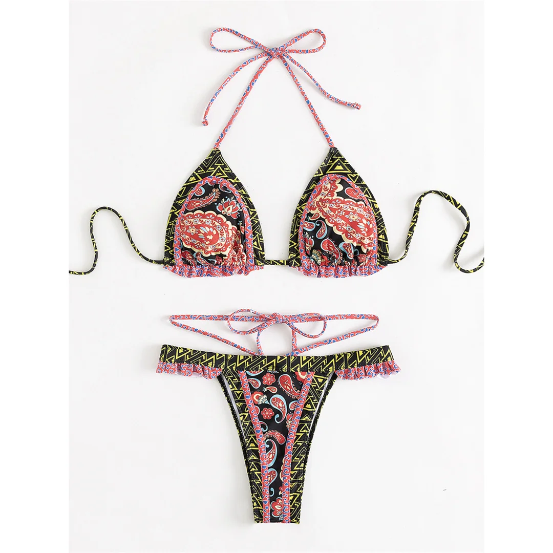 5 Farben, sexy, bedruckter Bikini mit Rüschen, Damen-Badebekleidung, zweiteiliger Bikini, Badeanzug, Badebekleidung, Modell V4651. – Detail 34