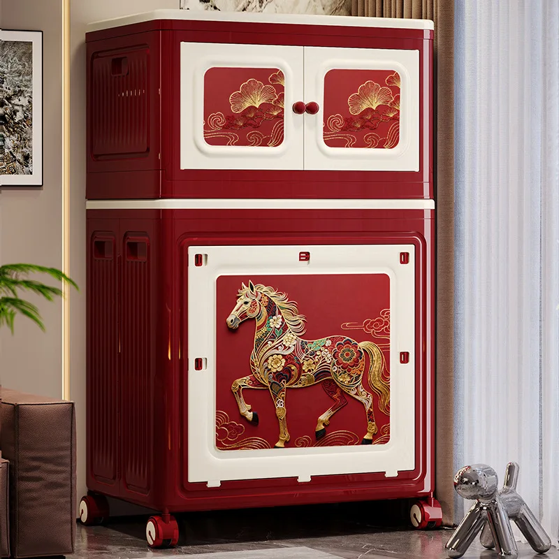 Vintage Style Folding Storage Cabinet with Wheels for Large Capacity Multi-Tier Organization Box for Bedroom Living Room