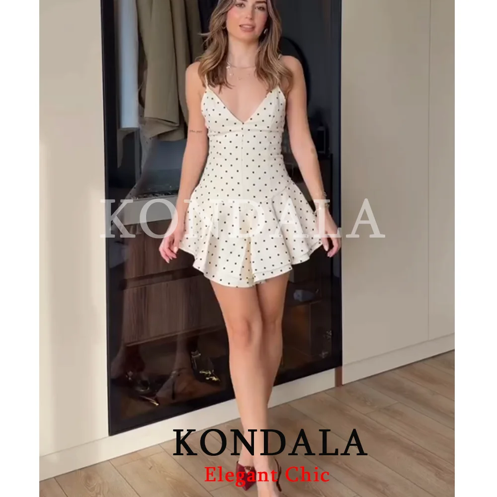 KONDALA Damen Trendiges Polka-Dot-Minikleid mit V-Ausschnitt und Spaghettiträgern – Neue Mode 2026 für Frühling, Sommer, Strand und Party – Süßes Damenkleid