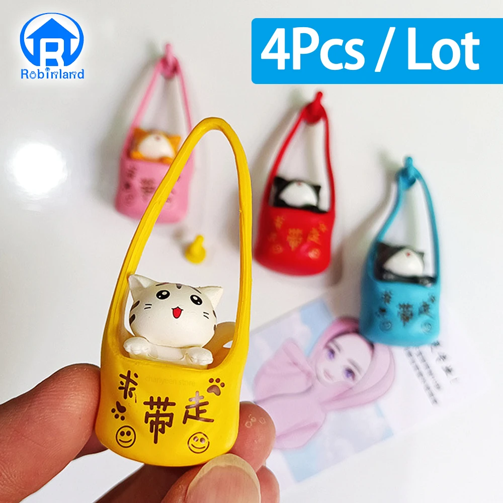 Miniature Refrigerator Stickers Cat Ornament Figurines Kitten Statue Gift for Kids Children Home Decoration Kitchen Accessories