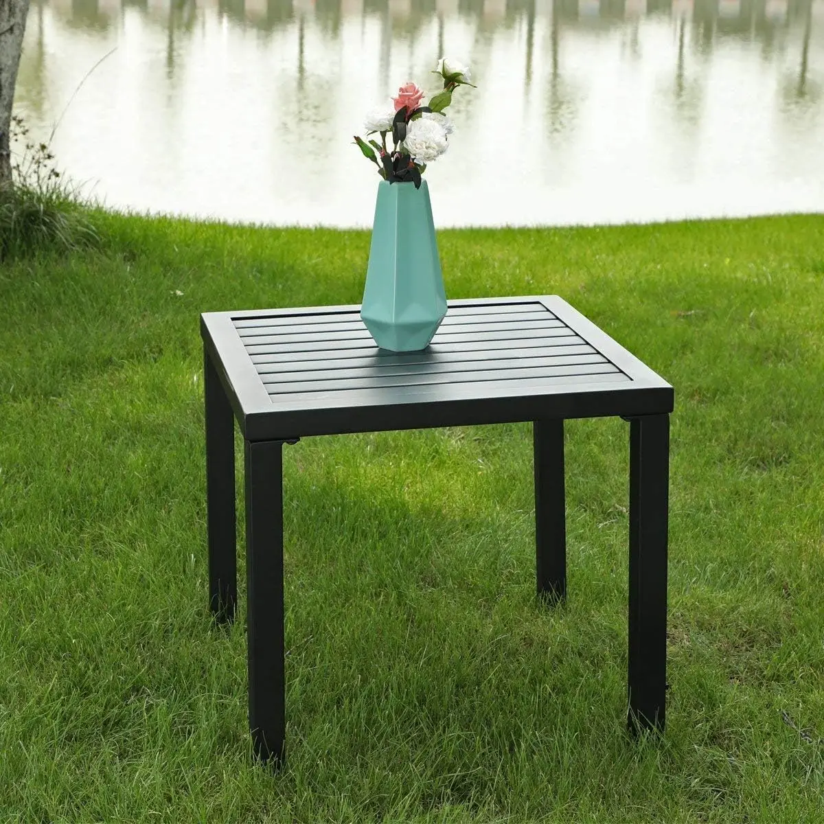 Patio Table Metal Square Coffee Tea Bistro Table Small Side End Adjustable Outdoor Furniture Table