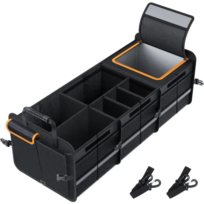 

Large Trunk Organizer With Built-in Leakproof Cooler Bag, 2 Tie-Down Straps, 4 Removable Dividers, Foldable Cover, Built