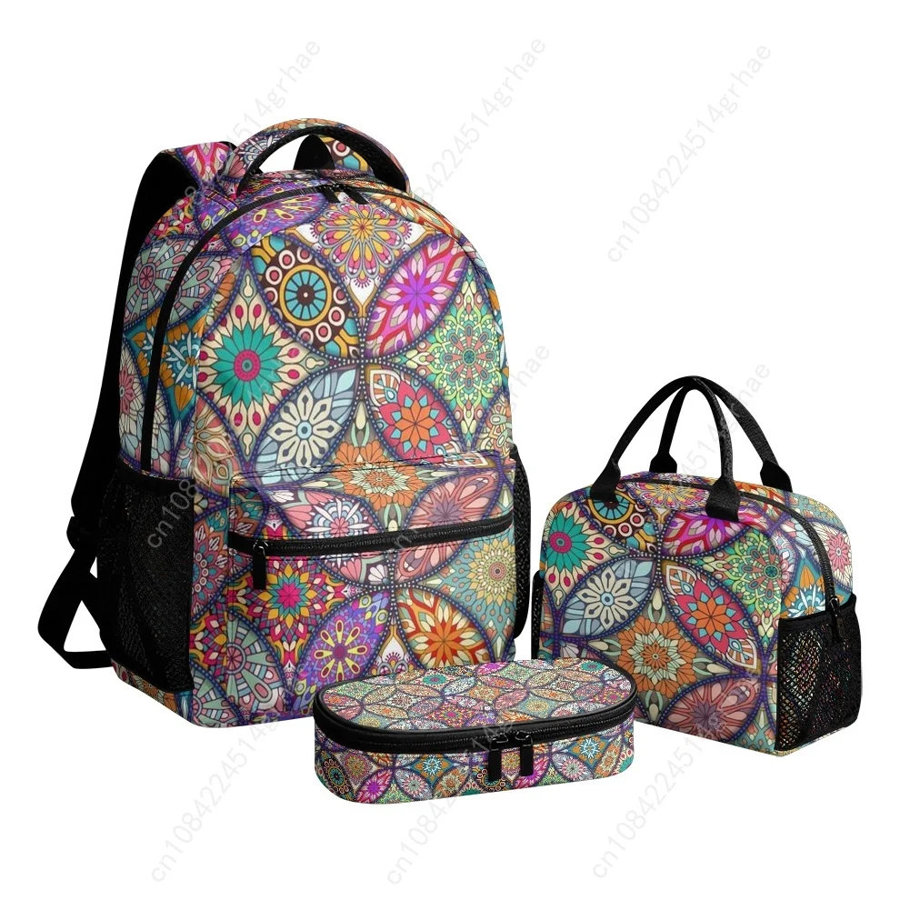 Bohemia Mandala Geometric Custom Leisure All-Over Print 3-Piece Backpack Set (Includes Backpack, Lunch Bag, and Pencil Case)