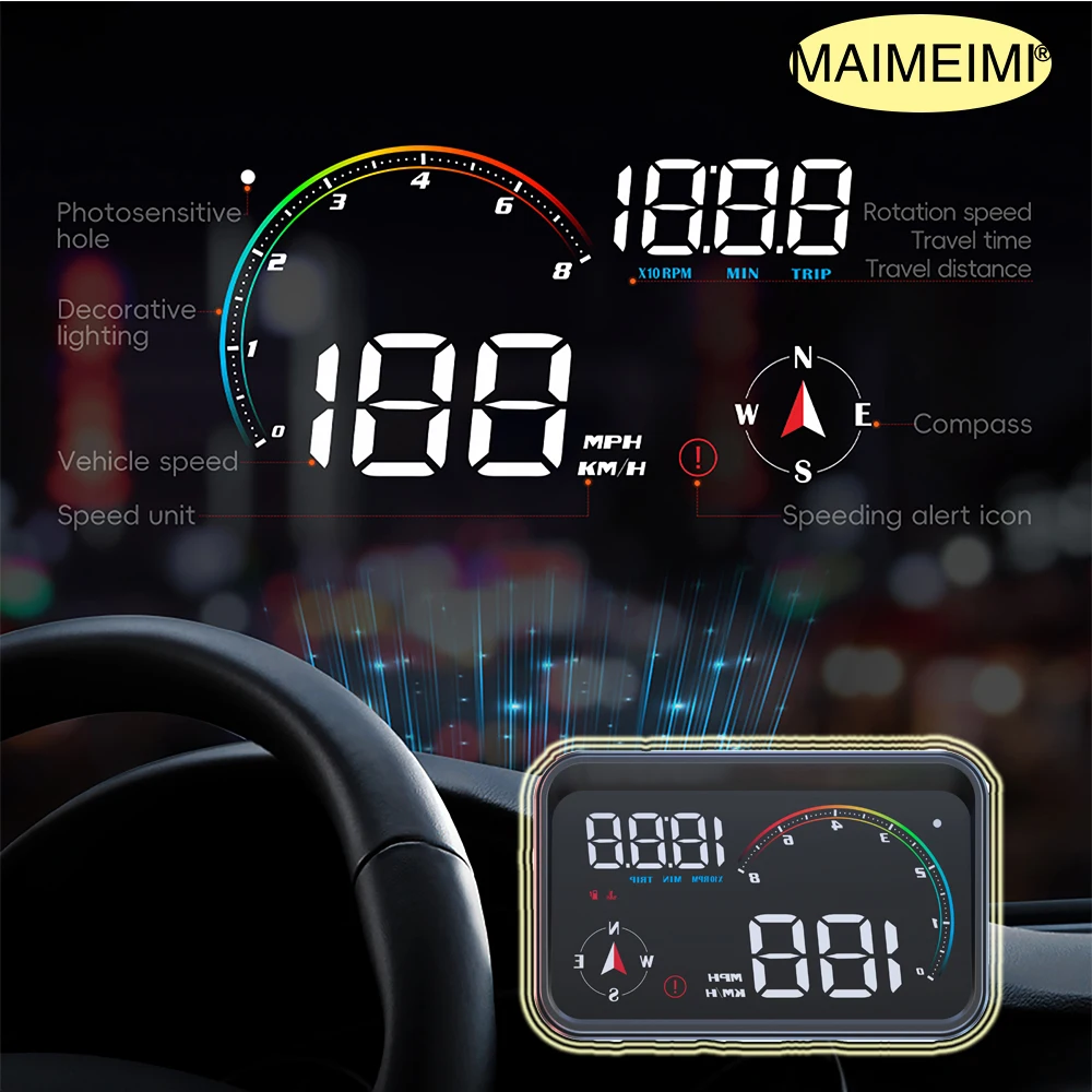 M24 HUD Gauge Smart Speedometer OBDII GPS Car Electronics Head Up Display Turbo RPM Alarm Temp Car Overspeed Alarm Accessories