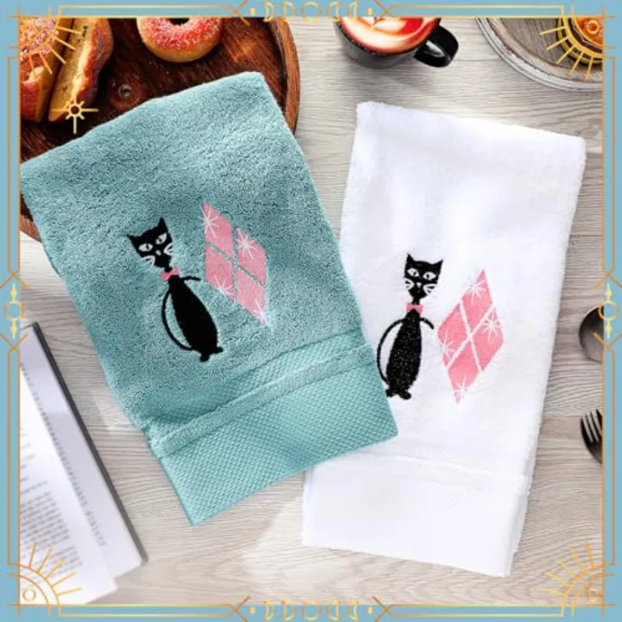 2 قطعة منتصف القرن الحديثة الأسود القط مناشف المطبخ الرجعية القط طبق المناشف القطن التطريز ماصة للمطبخ الحمام ديكورا