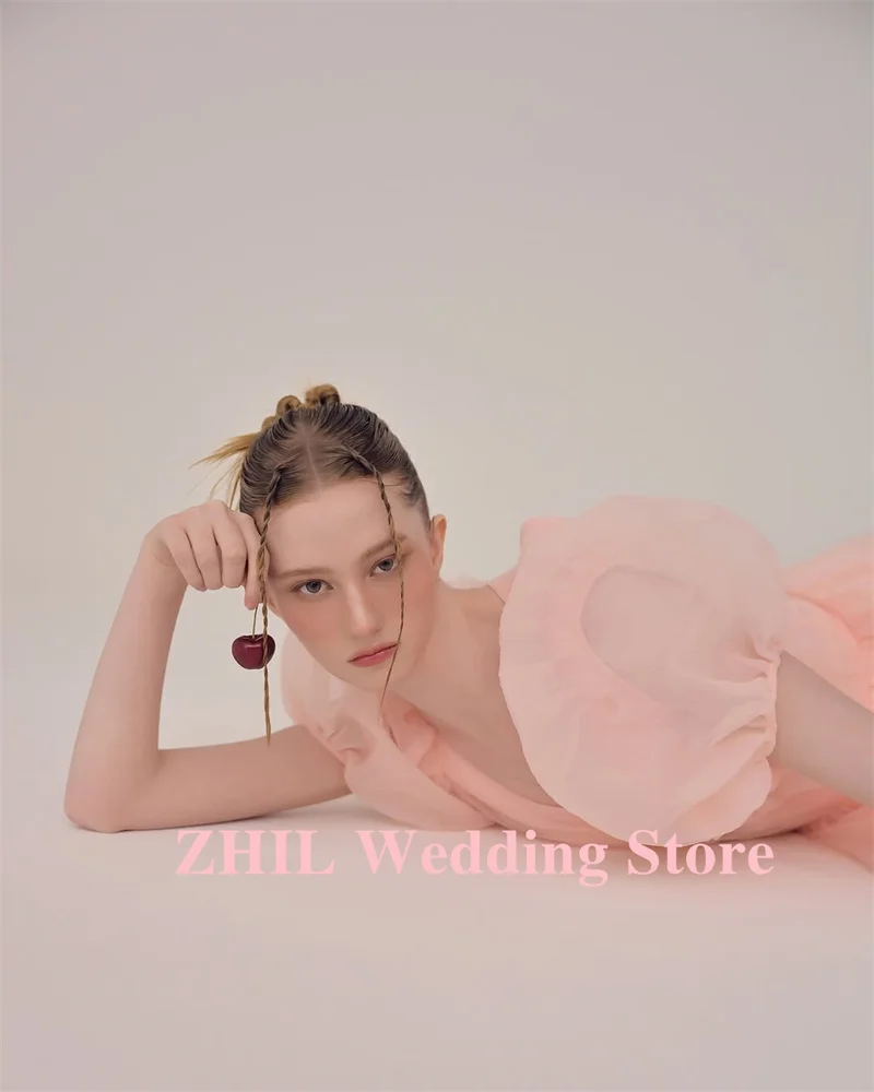 ZHIO V-образным вырезом и пышными короткими рукавами, свадебные платья, корейские вечерние платья для фотосессии, сказочные вечерние платья из органзы, вечерние платья по индивидуальному заказу