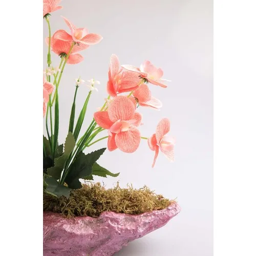 Kibrithane Flower Artificial Flower Concrete Flower Pot Mini Pink Fabric Orchid KC00200808