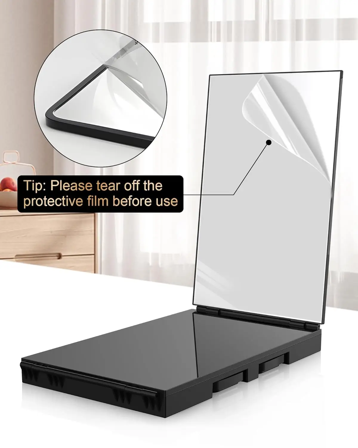 LED BLACK Trifold Self Haircut Mirror With Light Adjustable Height 3 Way Self Haircut Mirror Hd Glass 3 Way Mirror Portable