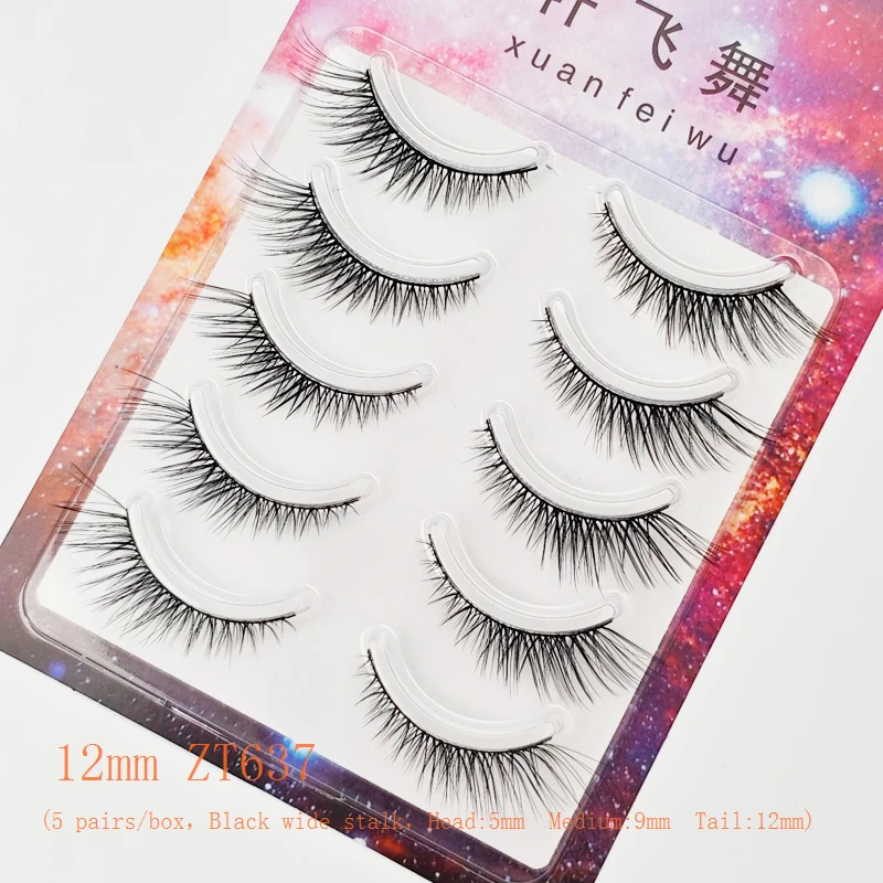 Pestañas alargadas estilo zorro natural Xuanfeiwu, pestañas postizas realistas de banda completa, cortas en la parte delantera y largas en la espalda, agrandamiento de los ojos, gruesas y rígidas, pestañas postizas de escenario, Cosplay, pestañas de Halloween