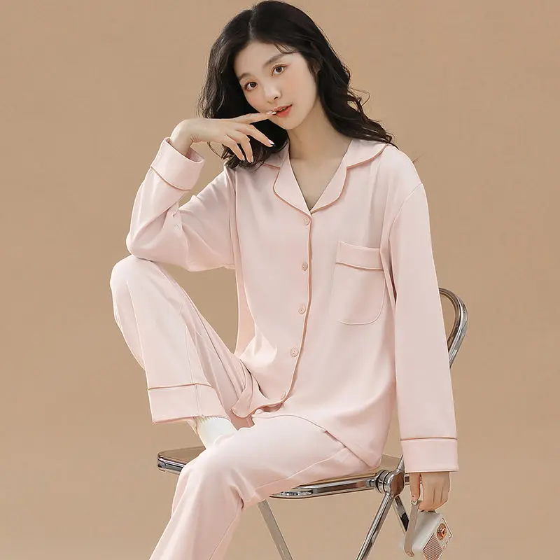 Pajamas Women's Autumn Pijama Long-sleeved Cardigan 100% Cotton Simple Loose Winter Loungewear Can Be Worn Outside Pijama