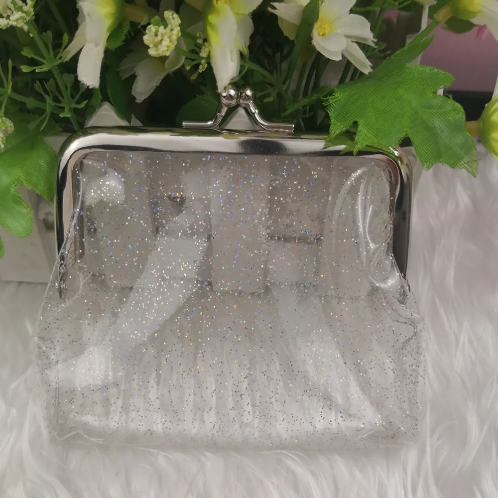 

Glitter Transparent Coin Purse Portable 4 Inch Headphone Key Change Lipstick Storage Pouch Iron Mouth Clip Wallet Card Holder