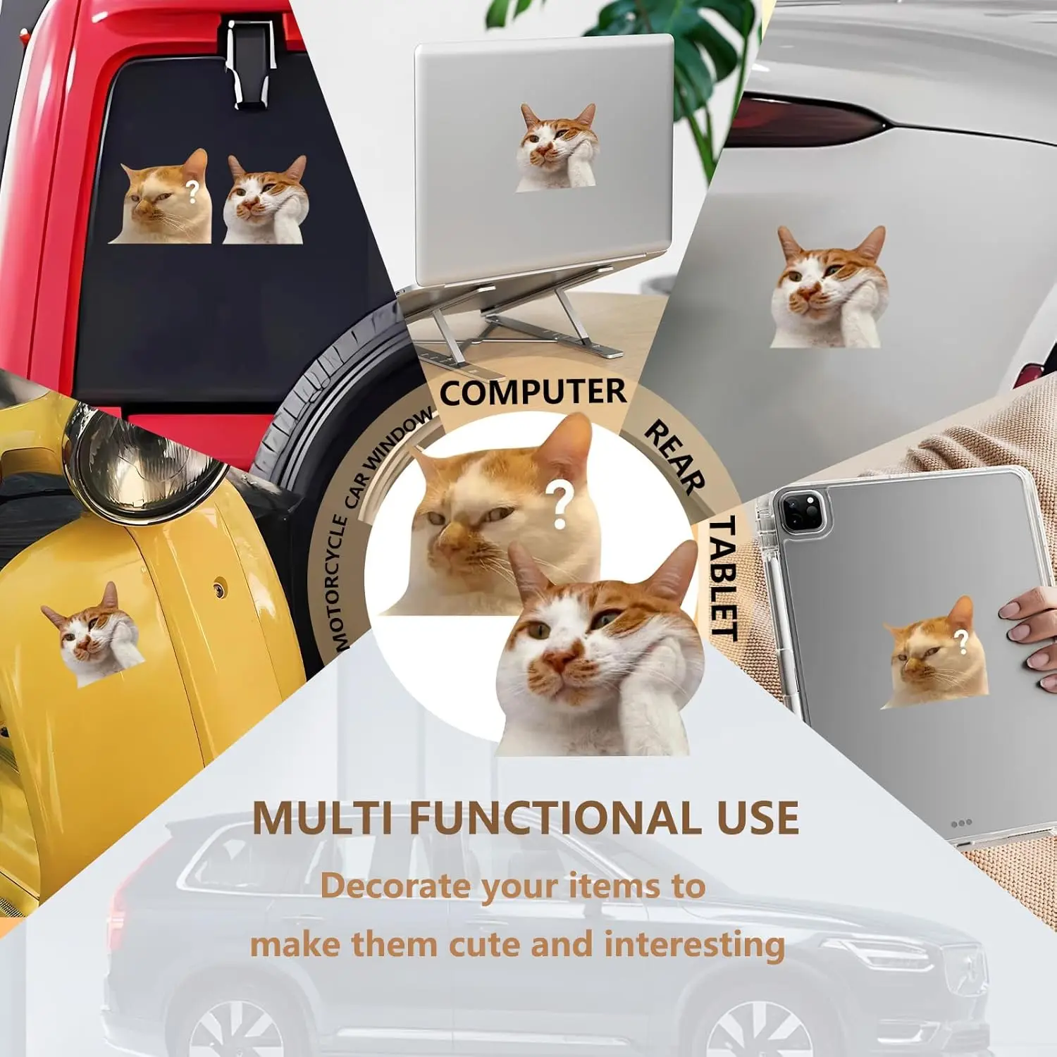 قطعتان من شارات Car Cat Meme، ملصق ممتص للصدمات من الفينيل المضحك لأبواب ونوافذ السيارة والشاحنات، ديكور سيارات لطيف للسيارات #3