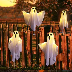 2024 Halloween LED Light Up Ghost Home Indoor Outdoor Hanging Decoration Supplies Haunted House Bar Horror Props LED Glowing