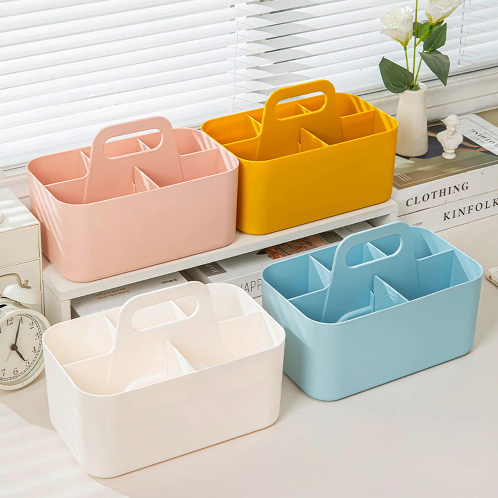 

Portable Stackable Organizer Caddy Convenient to Use with Ergonomic Handle Design Suitable for Office Kitchen