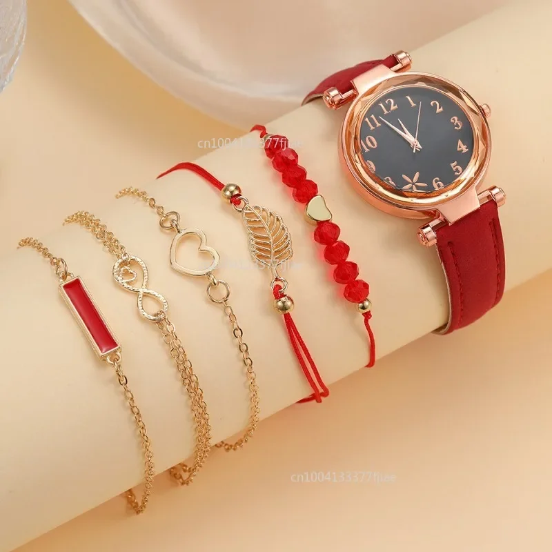 6 uds nuevo reloj para mujer reloj de moda para mujer nuevo reloj de pulsera Simple y elegante reloj de cuarzo para chica señoras reloj femenino