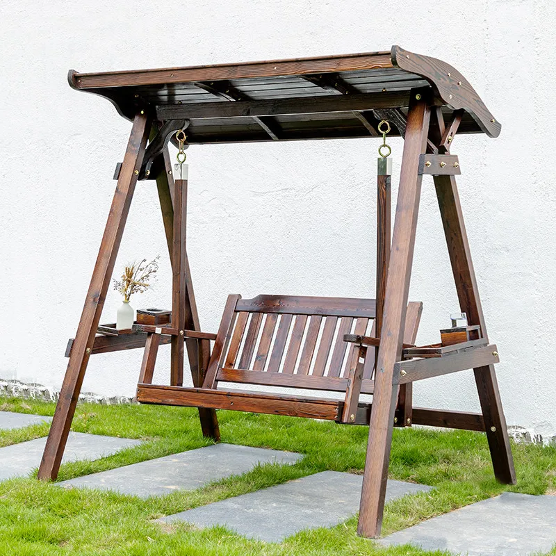 Columpio de madera maciza, jardín de patio exterior, silla colgante doble para adultos, villa interior y exterior, columpio superior de madera, hogar