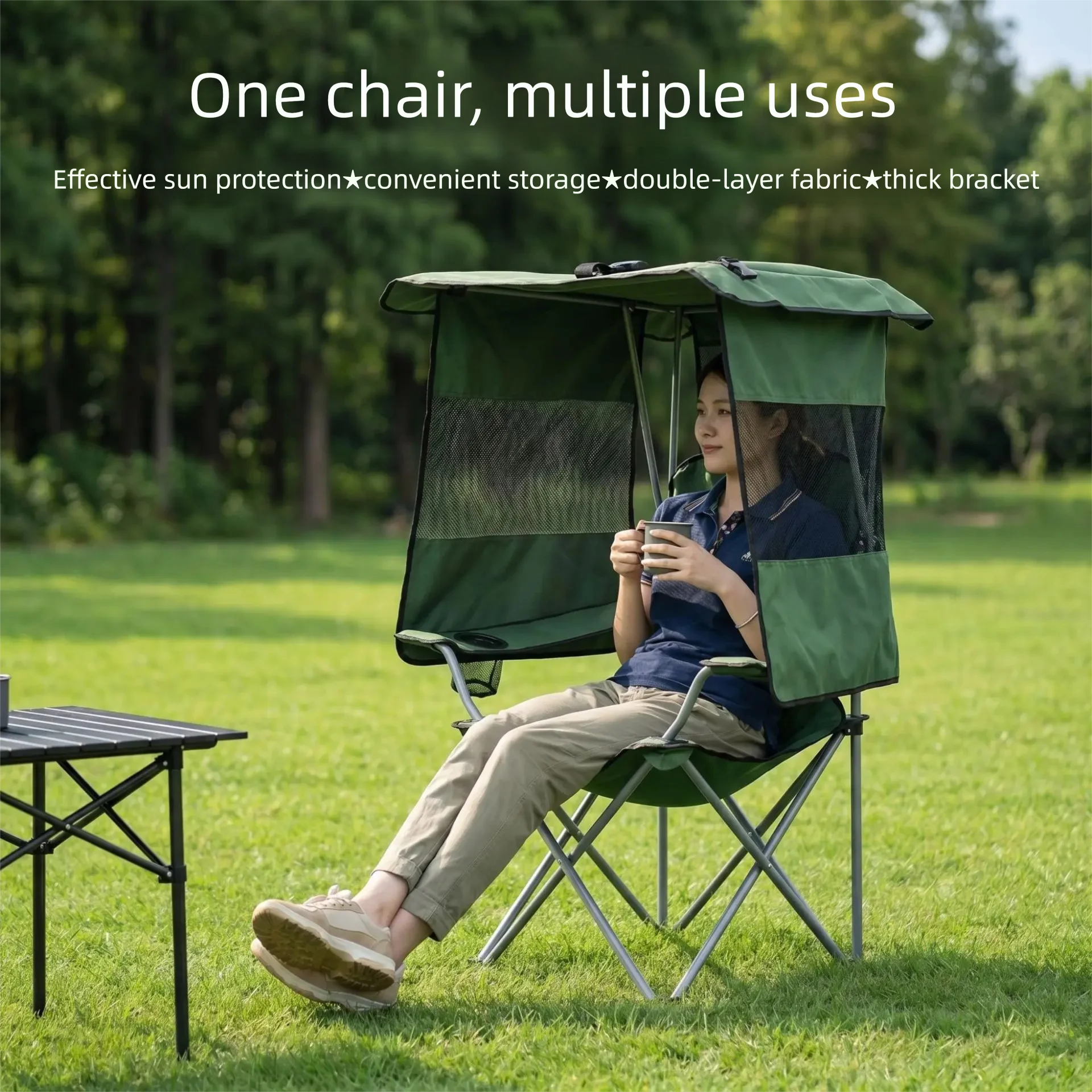 Outdoor folding chair, fishing folding chair, moon chair, canopy armchair, sunshade camping chair, folding with backrest