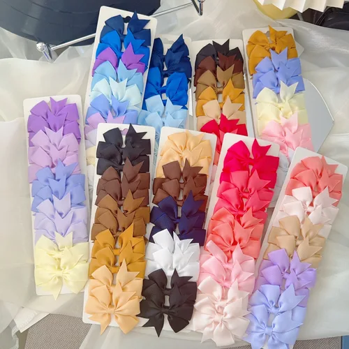 Imagen 2 del producto Lazos para el pelo de cinta de grogrén liso para niña, lazo pequeño para niña, accesorios para el cabello para bebé, 10 piezas/tarjeta