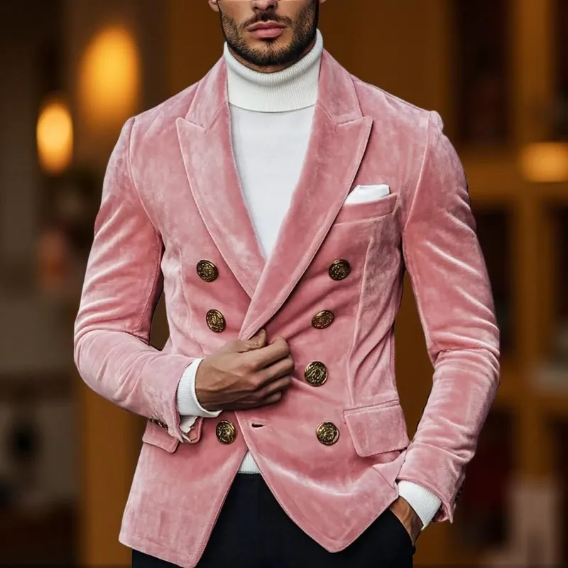 

Velvet Men Suit Jacket Double Breasted Peaked Lapel Slim Fit Business Casual Wedding Party Suit Blazer 1 Piece Custom Made