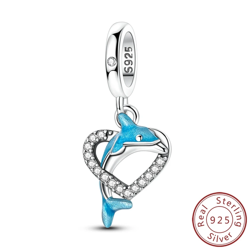 

Лидер продаж, подвески из бисера, стерлинговое серебро 925 пробы, в форме сердца, дельфин, висячая подвеска, подходит для браслета, ожерелья, ювелирные изделия своими руками