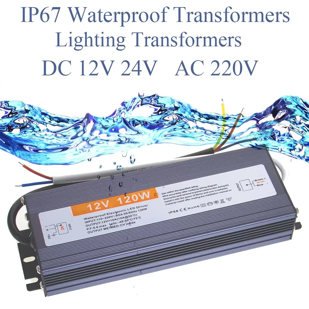 DC 12V 24V 50W Power Supply AC 220V IP67 Waterproof Transformers LED Driver 1A 3A 5A 10A 25A 12W 36W 50W 60W 100W 200W 300W 400W