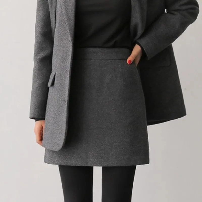 

Женская шерстяная юбка, осенне-зимняя однотонная короткая юбка трапециевидной формы с высокой талией, элегантное женское офисное мини-платье
