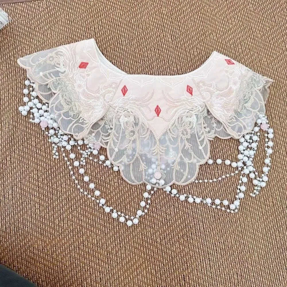 

Воротник в китайском стиле Ханьфу с вышивкой, цветочным узором, вышитой шалью, кисточками и жемчугом, съемный накладной воротник