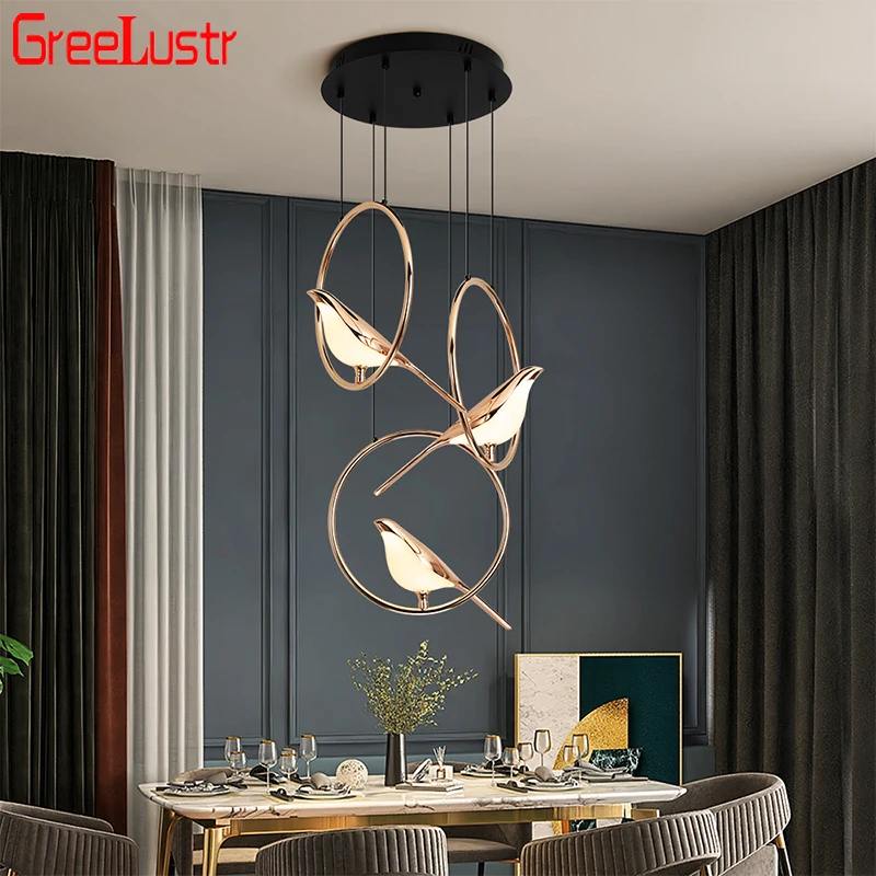 acrilico golden bird pendant lights decoracao interior lustre de teto lampada para sala de estar iluminacao suspensa cabecas cabecas 01