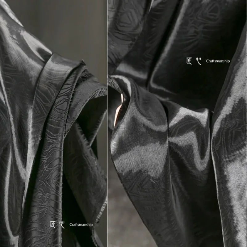 Black Liquid Metallic Jacquard Super Shiny Crystal Satin Lustre Fabric Designer Fabrics