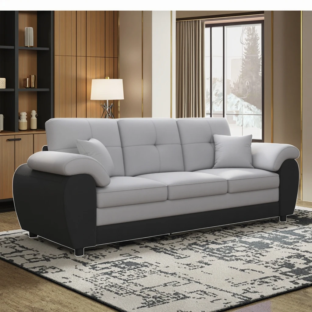 

81.9-Inch light gray elegant modern three-seater velvet sofa