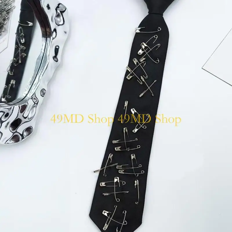 49MD Subkulturstil Krawatte Knotfree Krawatte mit Pin Decor