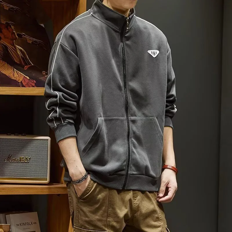 

Куртка-кардиган, мужская крутая и модная брендовая осенне-зимняя одежда, куртка, повседневная толстовка на молнии с воротником-стойкой для тепла
