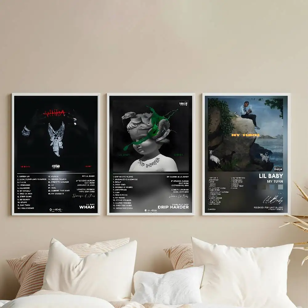 L-Lil B-Baby WHAM Hip Hop Music Album Poster Gallery Prints Self Adhesive Home Decor Decoration Wall Decals Living Room Sticker