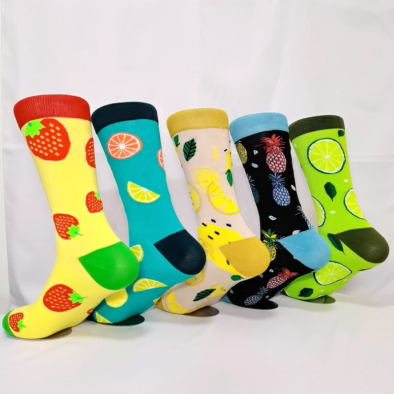 Fashion Women Men Socks Classic Cartoon Fruit Strawberry Watermelon Lemon Pomegranate Orange Watermelon Harajuku Fun Stocking