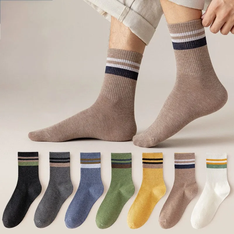 Autumn Winter Men's Socks Mid-tude Striped Long Tube Students Sports Leisure High Top Cotton Sock Fashion Thick Soft Wholesale