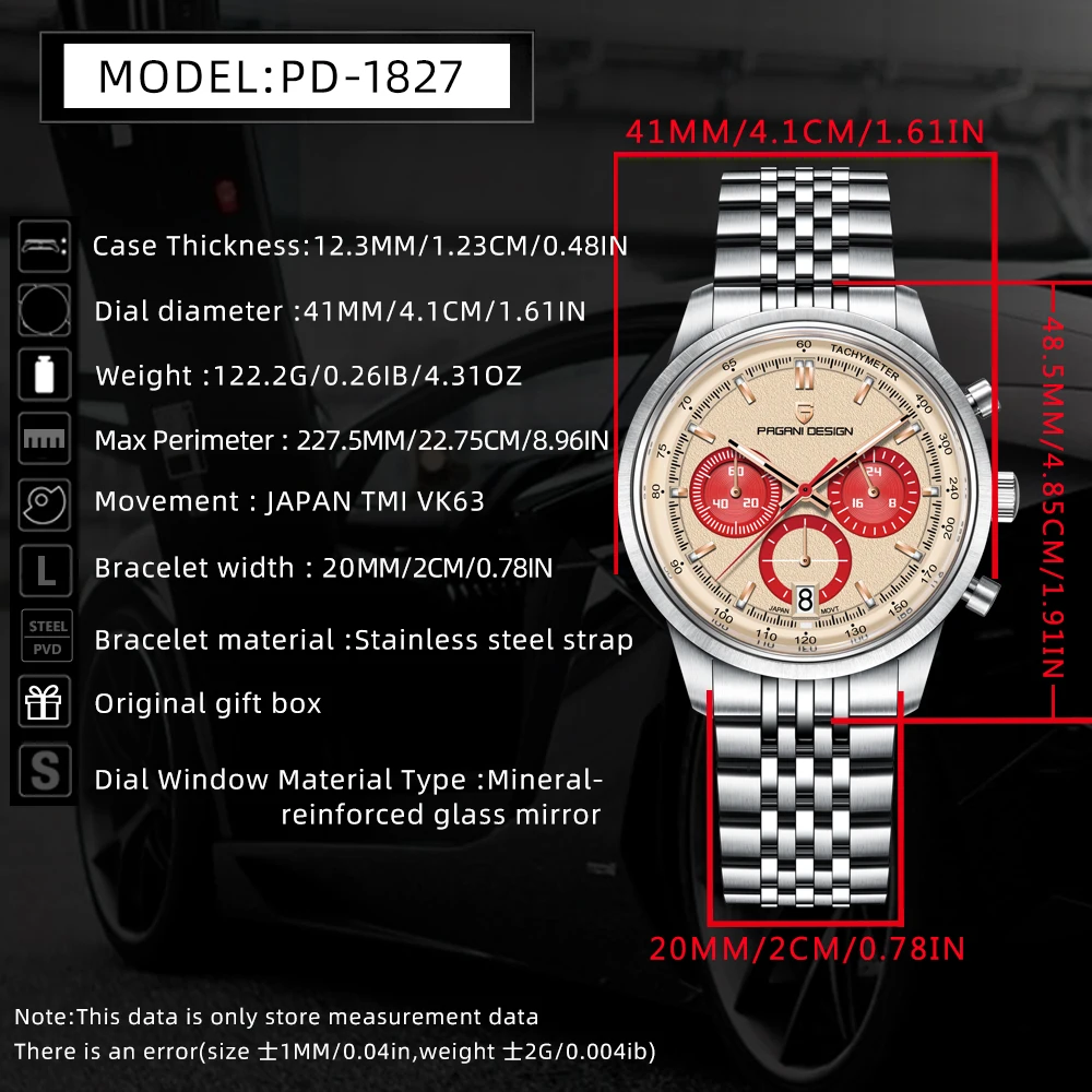 PAGANI DESIGN New VK63 Quartz Watch 41mm Men Wristwatch Chronograph Stainless Steel Waterproof Clock Top Brand Gift Watches Mens view 6