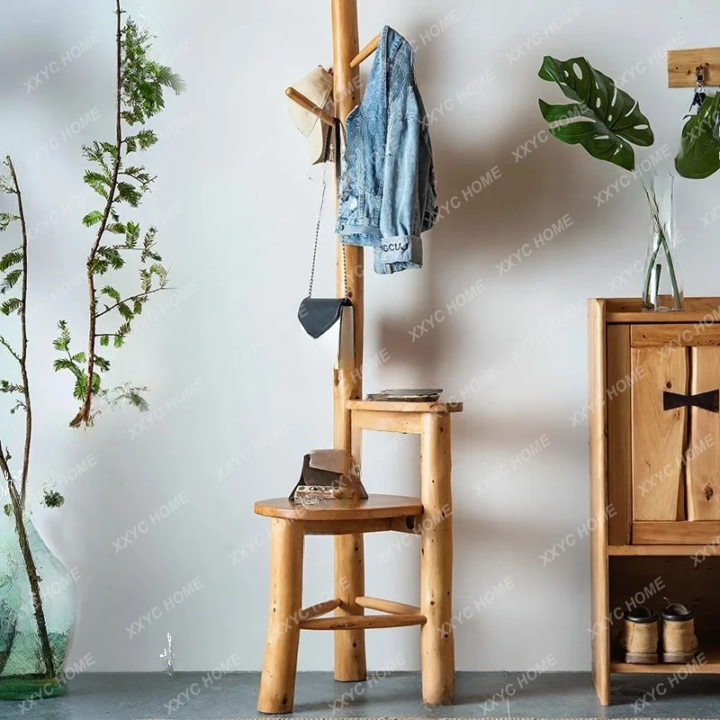 

All solid wood coat rack corner retro washbasin floor rack FT