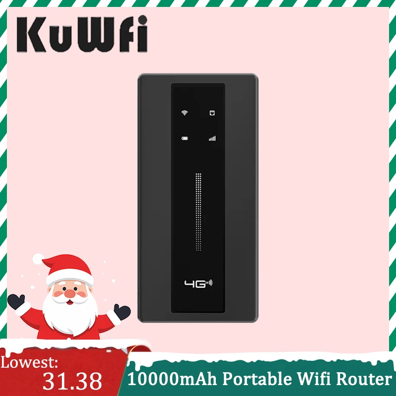 KuWFi Pocket 4G Router 300Mbps نقطة اتصال متنقلة خارجية 10000mAh لاسلكية واي فاي مودم سفر محمول مع فتحة للبطاقات Sim RJ45