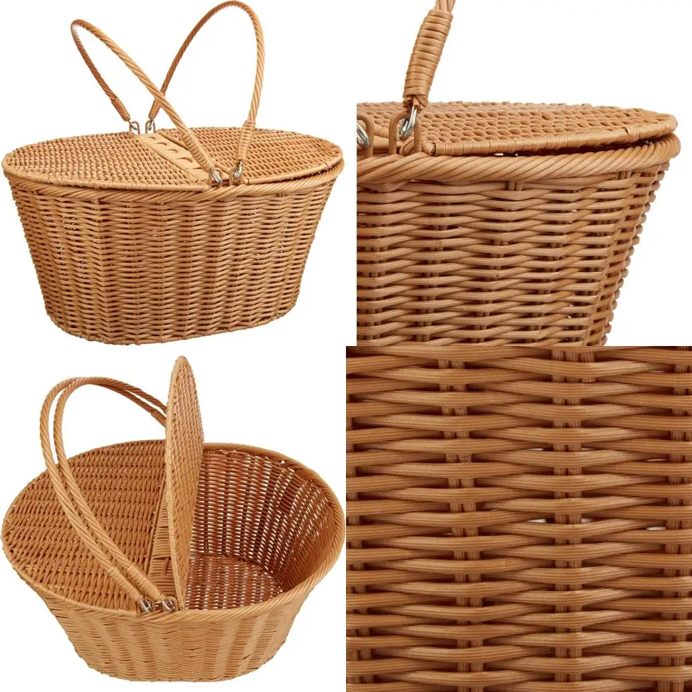 

kovot poly-wicker picnic basket | measures 16" x 13.5" x 7.5" | for picnics, parties and bbqs | hand woven polypropylene fibers