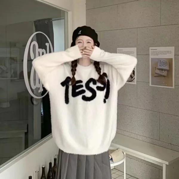 American Lazy Sle rotondo Ne Thiened maglione lavorato a maglia da donna allentato acqua pelliccia di coniglio simulazione autunno inverno Top