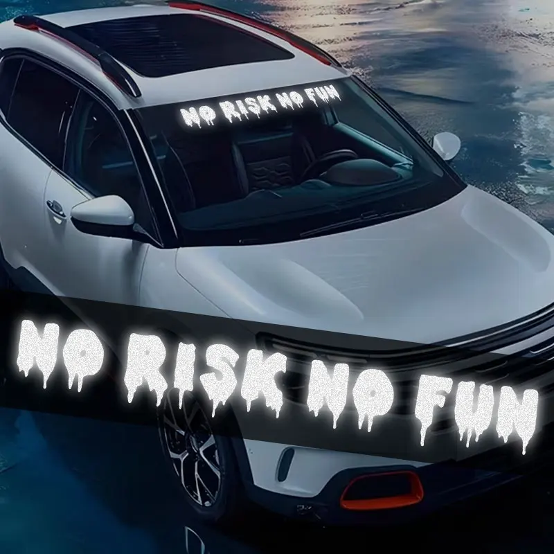 Blutstropfen NO RISK NO FUN Reflektierender Auto-Windschutzscheiben-Aufkleber DIY Fahrzeugkarosserie-Fenster Selbstklebender Aufkleber Auto-Tuning-Zubehör