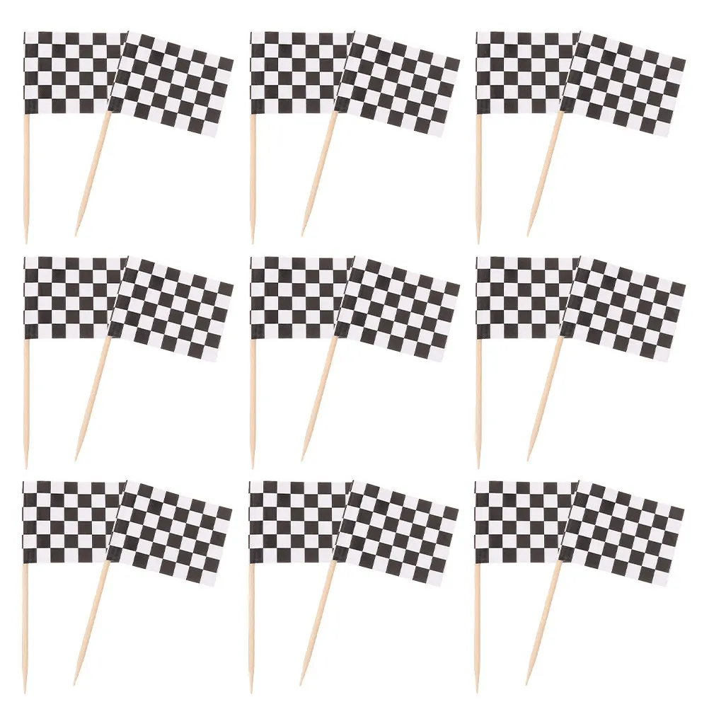 360 unidades de palillos de dientes con diseño de bandera de carreras a cuadros, palillos de comida de doble cara para decorar cupcakes, pasteles, postres y fiestas temáticas de carreras.