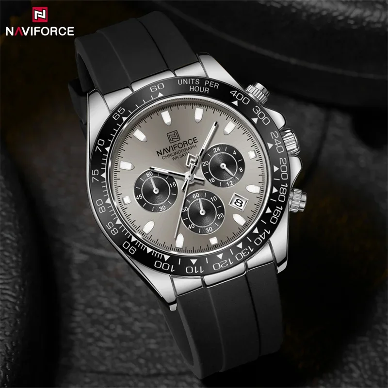 NAVIFORCE NF8054  Luxury Men\'s Watch Waterproof Sports Quartz Clock Silicone Strap Chronograph Luminous Wristwatches