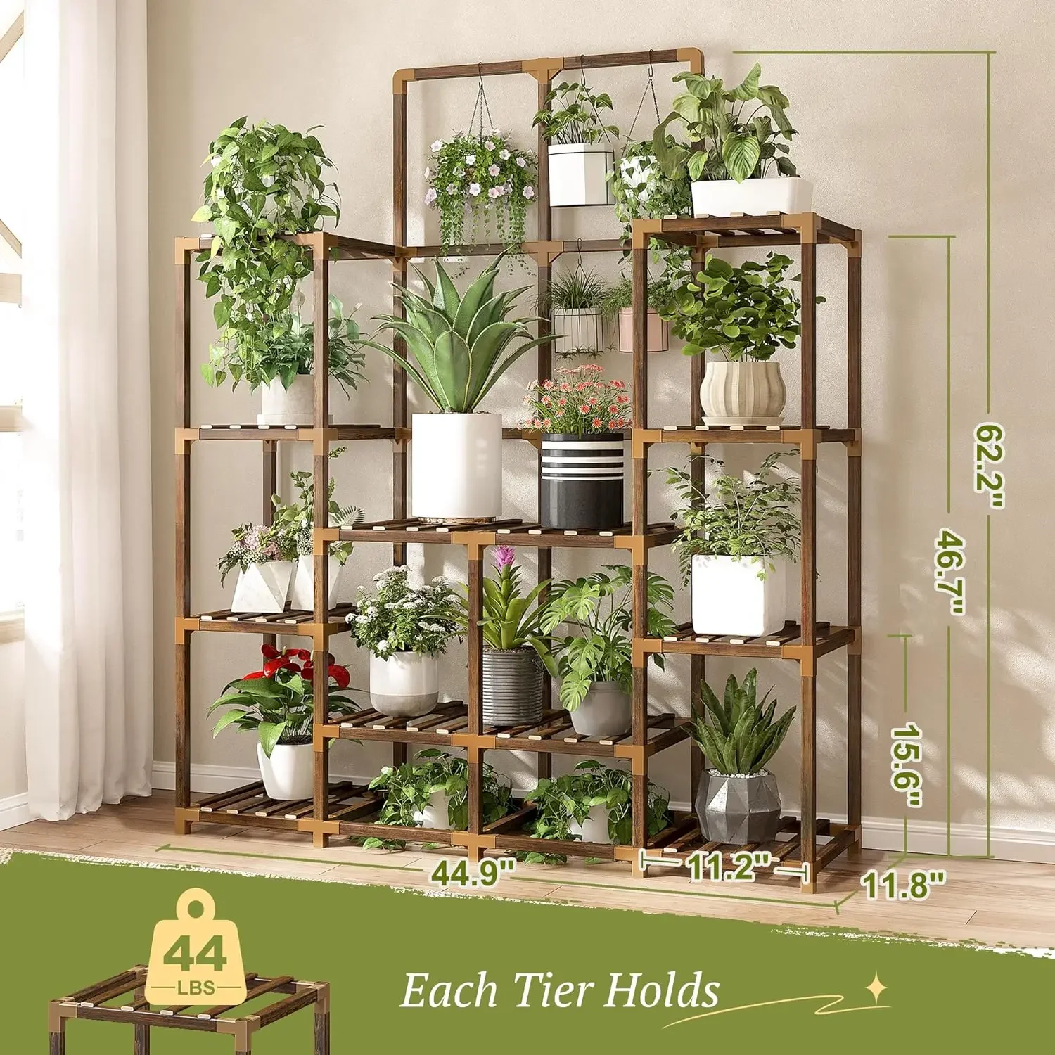 Plant Stand Indoor Large Plant Stands Outdoor Wood Tiered Plant Shelf For Multiple Plant, Tall  Stand 6 Tiers