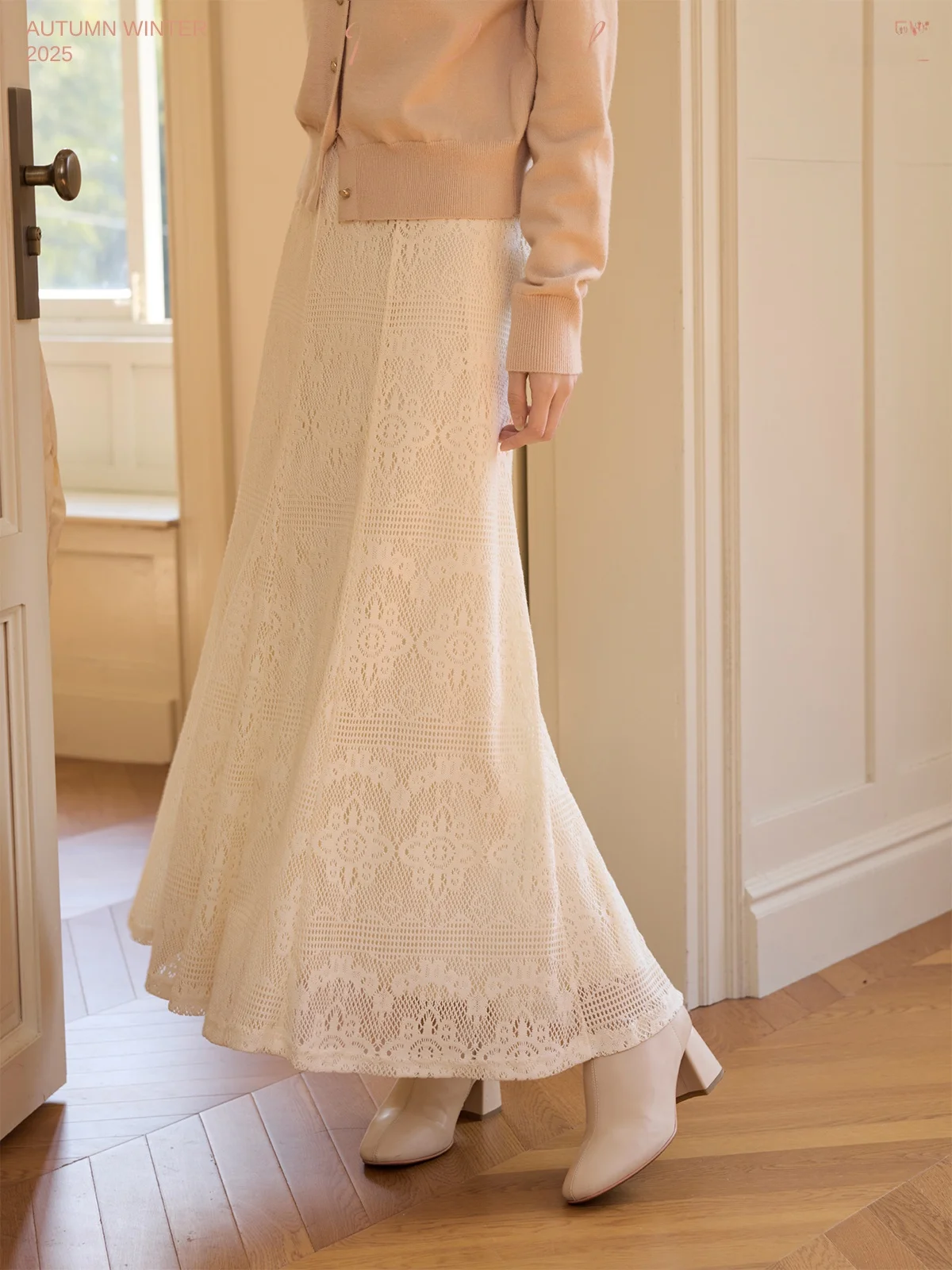 

Юбка Miss Squirrel Long A-Line с кружевной отделкой и эластичной талией, из смесового хлопка и полиэстера, женская