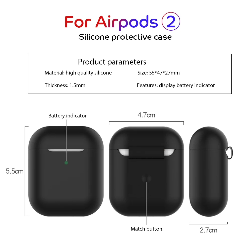 Funda protectora de silicona para Airpods 2, funda para auriculares inalámbricos con Bluetooth, para Apple Airpods 2