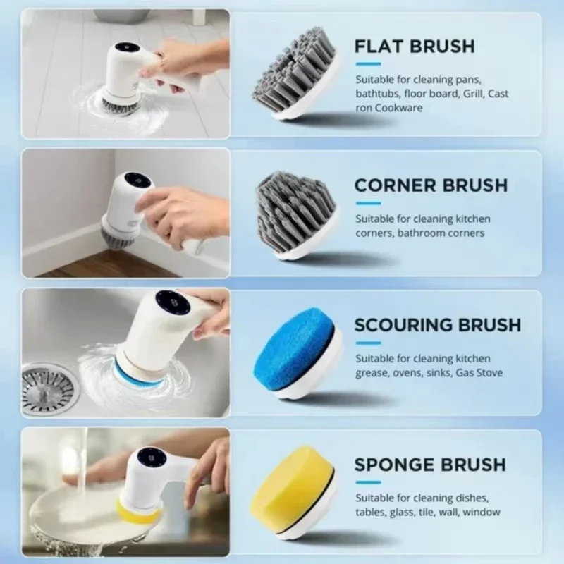 For Electric Spin Scrubber Power Scrubber Cordless Cleaning Brush Shower Scrubber for Bathroom Floor Car Wheel Tub Tile 4 Heads